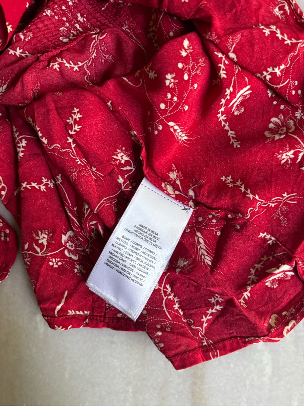 Polo Ralph Lauren Red Floral Puff-Sleeve Peplum Top - Size 12 - Picture 6 of 7